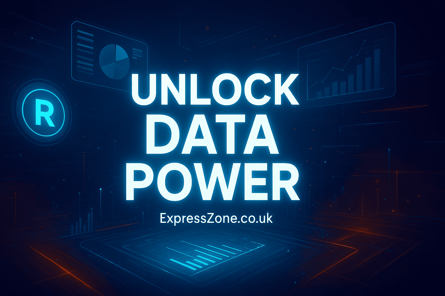 Futuristic digital workspace with RDataO showing “Unlock Data Power”