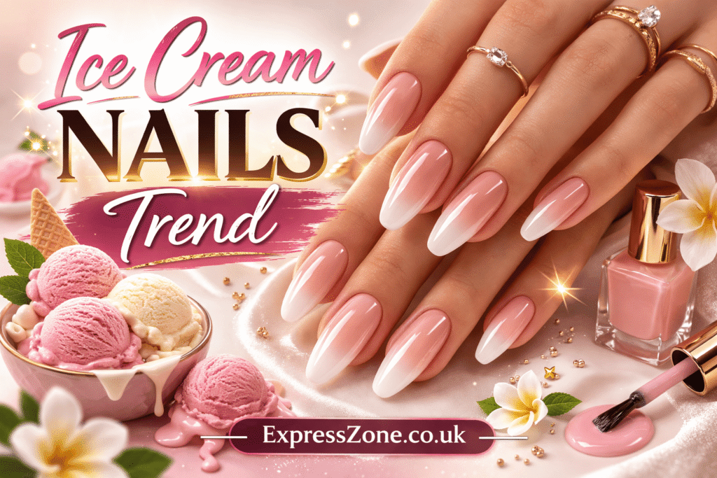 Ice Cream Manicure with soft milky white tips and glossy nude base creating elegant creamy gradient nails