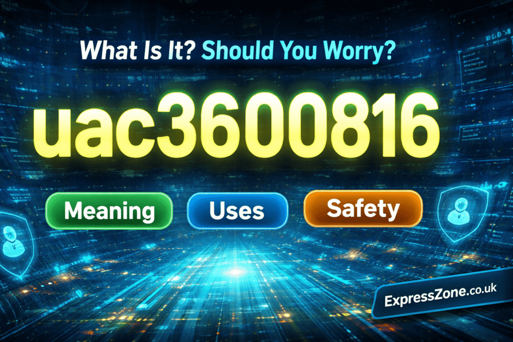 Visual representation of the mysterious code uac3600816 on a futuristic digital interface with ExpressZone.co.uk branding