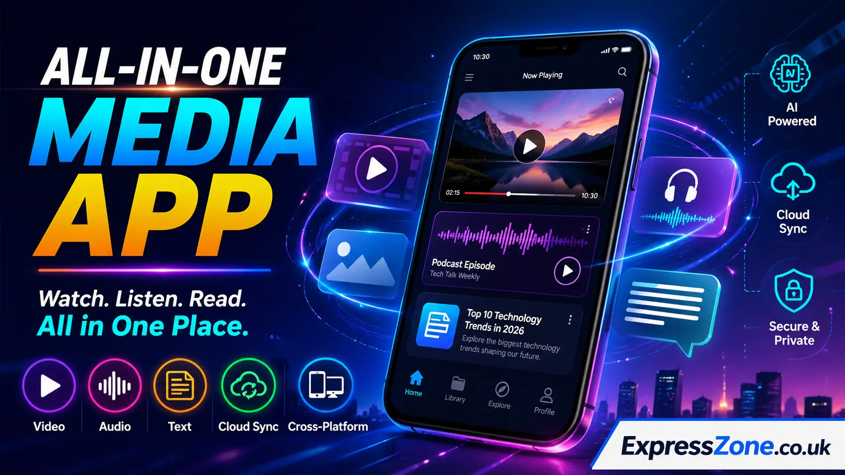 application mobile dualmedia futuristic all in one media app with video audio text integration