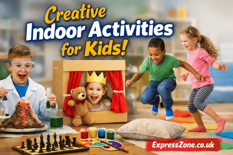 Children enjoying indoor activities for kids with crafts, games, and learning at home