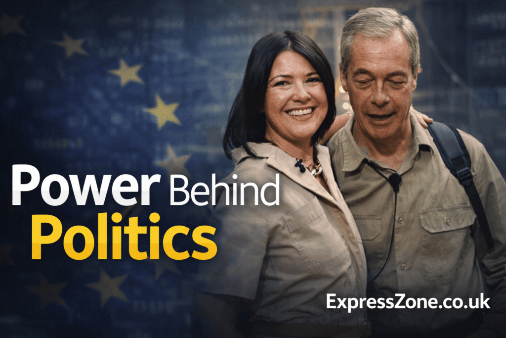 Laure Ferrari with Nigel Farage showing political influence and European politics background