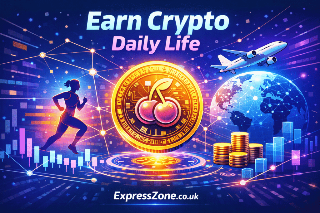 milohacherry coin 2D illustration showing lifestyle crypto rewards for fitness, travel, and daily activities