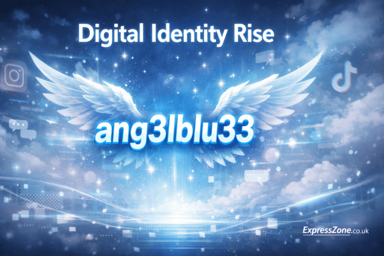 ang3lblu33 featured in a futuristic digital identity design showing creative username trend with angelic blue aesthetic